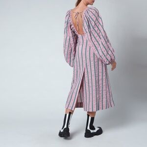 GANNI Pink Dream Seersucker Midi Dress